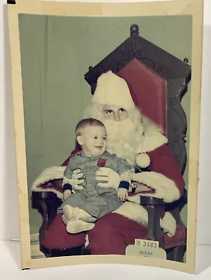 Vtg Photo Santa Claus Holding Happy Baby Christmas Pic Color 3x5 • $11.62