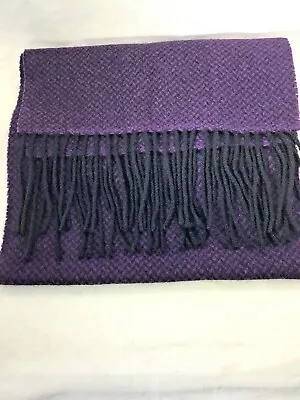 100% Cashmere Scarf Purple Black 64  X 12  Enzo Mantovani Woven Pattern Fringe • $22.50