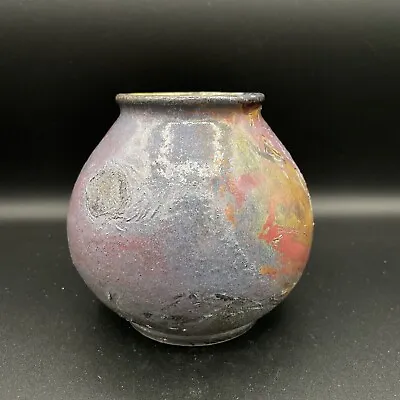 Art Pottery Vase - Raku Purples Textured Iridescent - Signed Dickinson 9/18 • £38.01