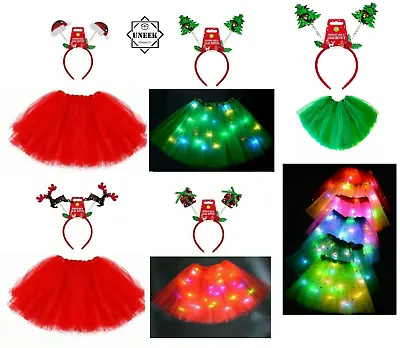 LADIES CHRISTMAS TUTU COSTUME Skirt Fancy Dress Party Sequin Headband NEW UK • £13.56