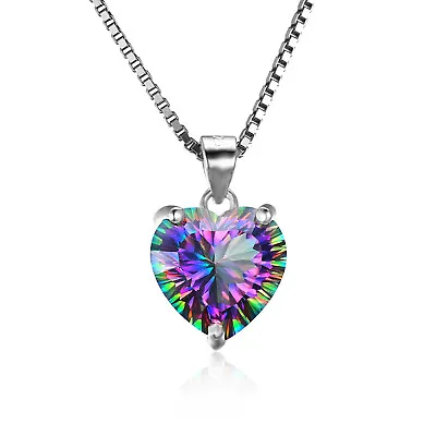 Rainbow Fire Mystic Quartz Heart Pendant .925 SS Gifts For Her • $16.99