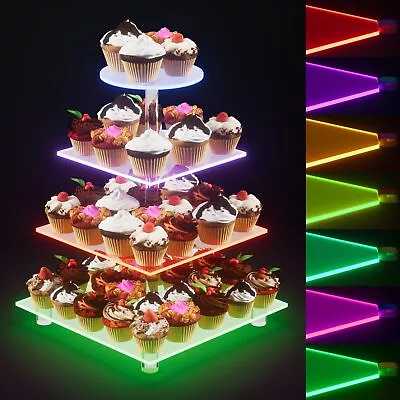 LED Clear Acrylic Cupcake Stand Display Wedding&Party 3/4 Tier Cup Cake Holder • £17.84