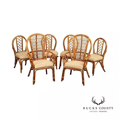 Mid Century Set Of Six Bent Bamboo And Rattan Dining Chairs • $1495