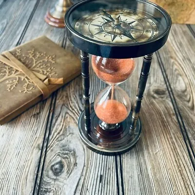 Brass Sand Timer Hourglass With Nautical Vintage Compass For Activity Tea Making • $60