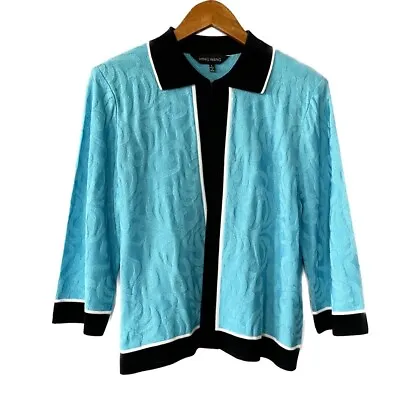 Ming Wang Blue Open 3/4 Sleeve Cardigan With Black Trim Size Large • $30