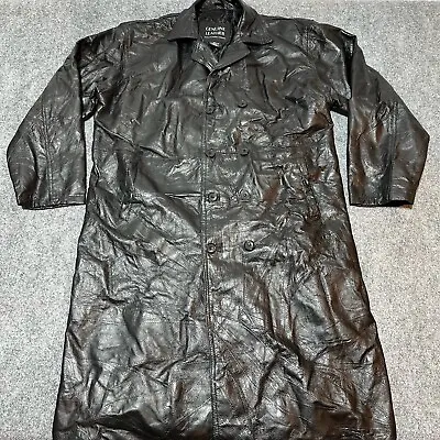Navarre Leather Company Coat Men 2XL Black Leather Button Front Polyester Lined • $79