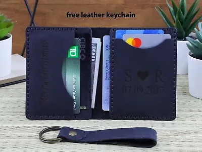 Minimalist Leather Card Holder Personalized Wallet For Men And Women Anniversary • $31.99