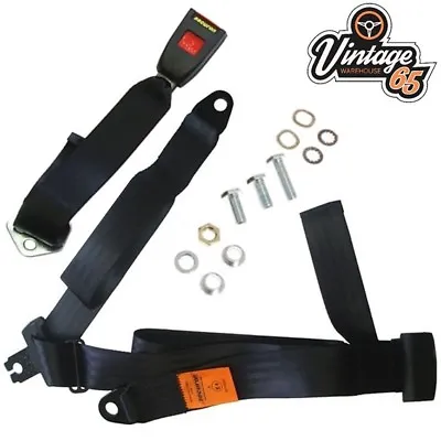 Vintage Warehouse Rear 3 Point Static Lap & Diagonal Seatbelt Kit Black • $260.10