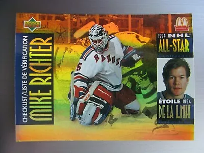 1993-94 UD McDonald's NHL All-Star Mike Richter Checklist New York Rangers • $1