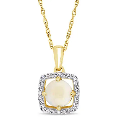 Amour 10k Yellow Gold Opal And 1/10CT TDW Diamond Floating Halo Necklace • $232