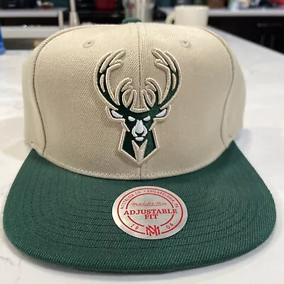 Milwaukee Bucks Men’s Cream Mitchell & Ness Core Basic Snapback Hat • $20