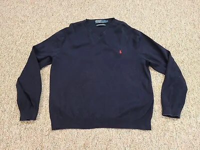 Polo Ralph Lauren Sweater Mens Large Blue V Neck Pullover Pima Cotton Casual • $15.38