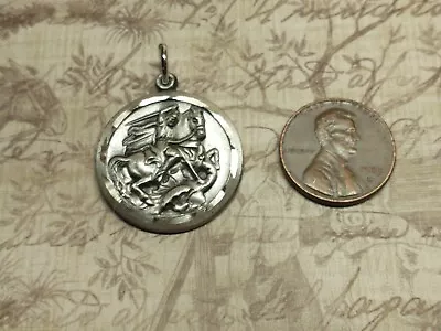 Vintage Sterling Silver St. George & The Dragon Catholic Medal Religious Saint • $124