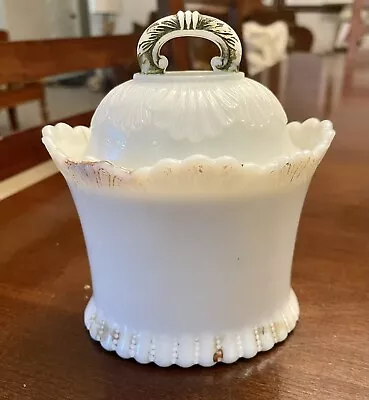 Rare 1905 Westmoreland (??)  Specialty Milk Glass Scalloped Edge Mustard Jar • $35