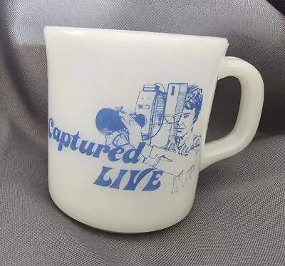 Vtg Anchor Hocking Small Milk Glass Mug Captured Live Cameraman TV Movie Camera  • $19.99