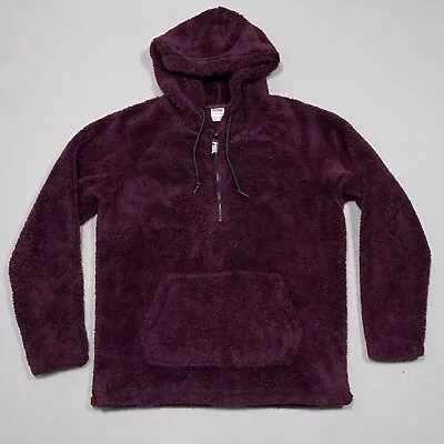 Victoria's Secret PINK Teddy Half Zip Sherpa Pullover Hoodie Jacket Plum SMALL • $29.99