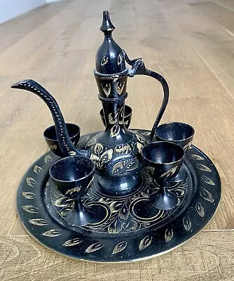 Vintage Etched Brass Middle Eastern Arabic Islamic Turkish Small Coffee Tea Set • $24.50