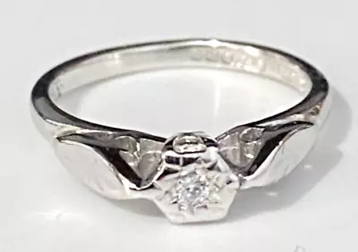 Vintage 9K Solid White Gold & Cubic Zirconia Solitaire Ring Size G 1/2  -  3 5/8 • $94.60