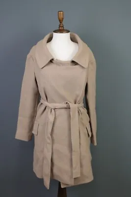 MIU MIU Beige Wool Belted Designer Oversized Snap Coat Jacket Size 40 • $244.99