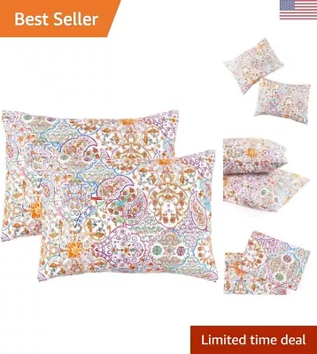 Durable 100% Cotton Bohemian Pillowcases - Moroccan Printed 2pcs King Size 20x36 • $37.99