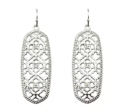 Silver Gold Large Oval Bar Earrings Drop Filigree Ethnic Tribal Boho Moroccan • $8.47