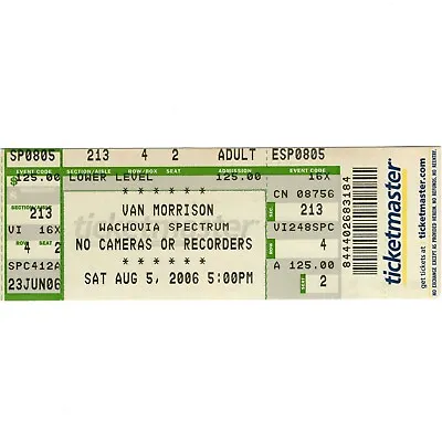 VAN MORRISON Concert Ticket Stub PHILADELPHIA PA 8/5/06 SPECTRUM MOONDANCE Rare • $8.99