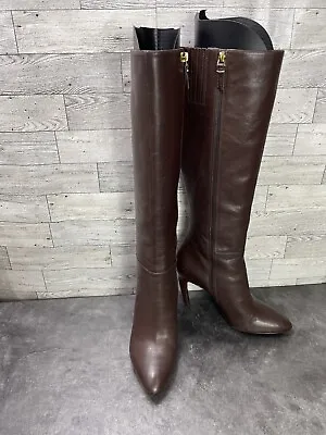 Via Spiga Women Shoes Brown 7 M Leather Tall Zipper Casual Comfort Heel Boots • $37.82