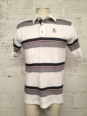 Vintage IZOD Club Men's Size M White Striped Mailea Maui Polo Shirt • $10