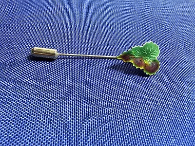 Grandma Grabe's Beautiful Vintage Gold Tone Green Brown Enamel Leaf Stick Pin • $0.75