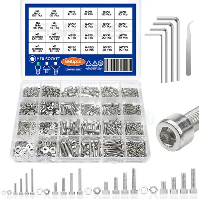 880 Pcs Hex Socket Head Cap Screws Bolts Nuts Washer Kit (M2 M3 M4 M5) • $22.99