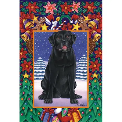 Black Labrador Retriever Christmas Border Decorative Flag • $21.95