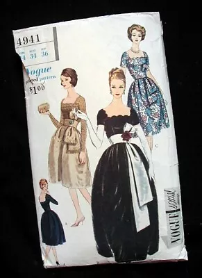 1950s VOGUE Special Design PATTERN Evening COCKTAIL DRESS Complete 34B MCM Diva • $35