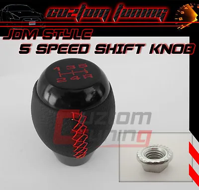 For Honda Civic Prelude Del Sol Accord Red Blk Leather 5-speed Gear Shift Knob • $19.99