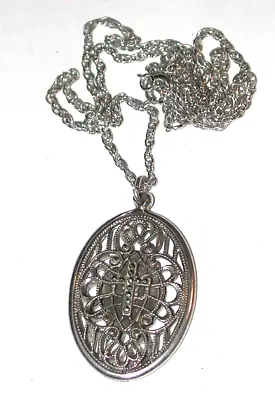 Vintage Art Deco Sterling Filigree Caged Miraculous Mary Medal Pendant Necklace • $30