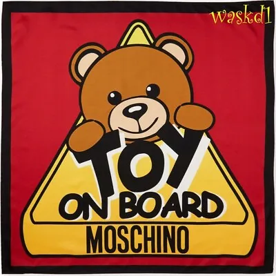 MOSCHINO Red Signature Bear TOY ON BOARD Silk Scarf 26  Bandana NWT Authentic! • $44.99