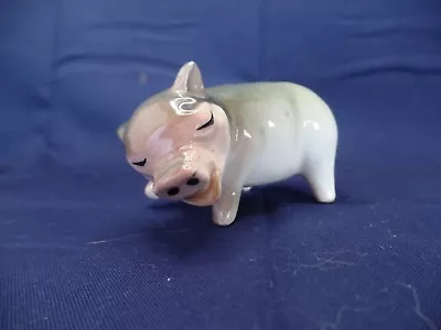 VINTAGE HAPPY Smily Porcelain Pig Figurine - Green Pink Miniature Japan 3   • $6