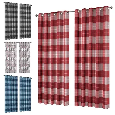 £7.95 • Buy Blackout Eyelet Curtains Check Geo Black Out Thermal Ring Top Print Pair