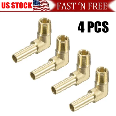 4PCS 90 Degree Elbow Brass Hose Barb Fitting -1/4 Barb To 1/8 Male NPT Adapter • $9.89