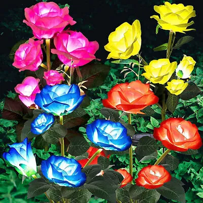 5 LED Solar Power Rose Flower Stake Lights Outdoor Garden Path Luminous Lamps UK • £8.55