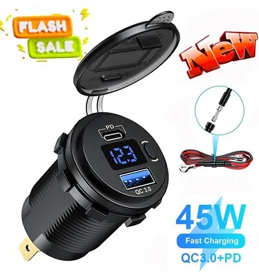 12-24V Dual QC3.0+PD USB Car Fast Charger Socket Adapter Power Outlet LED • $11.30