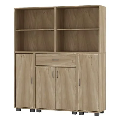 4 Door 4 Shelf Bookshelf 1 Drawer Storage Cabinet Bookcase Cupboard Display Unit • £159.99