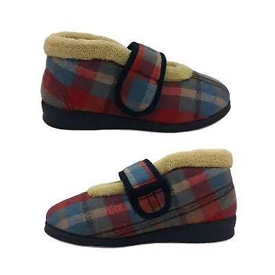 Panda Emee Ladies Slippers Boot Cosy Check Outer Soft Lining Single Strap • $44.95