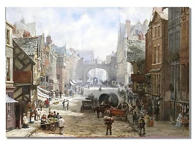 Chester Eastgate Street Louise Rayner Copy Of Painting Retro Watercolour Poster • £7.99