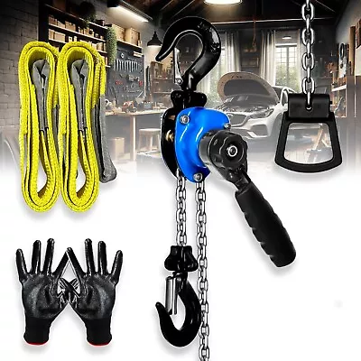 Mini Chain Hoist 1/4 Ton With 2 Lift Sling Straps And Gloves 10ft Lift G80 Chain • $72.09