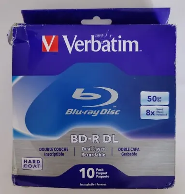 VERBATIM 8X Blu-Ray BD-R DL Dual Layer 50GB Branded Logo 10 Pk Spindle Box 97335 • $39.99