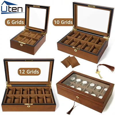 6/10/12 Slots Watch Box Wooden Jewelry Display Case Organizer Top Glass Storage • $26.99