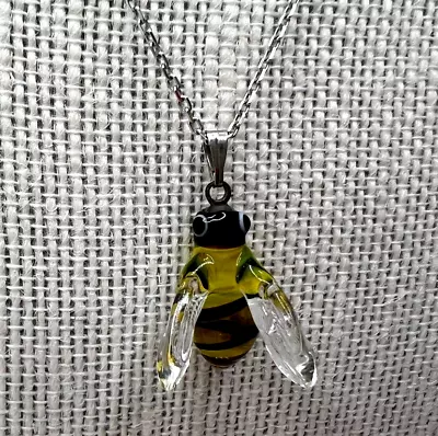 Murano Glass Handcrafted Lovely Bee Pendant & 925 Sterling Silver Necklace • $24.90