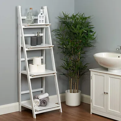 4 Tiers Ladder Shelf Storage Shelving Unit Wooden Bookcase Plant Display Stand • £27.94