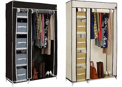 Fabric Canvas Wardrobe & Hanging Rail Shelving Clothes Storage Cupboard Cover • £39.95