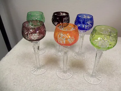 6 Bohemian Cut To Clear Crystal Nachtmann Grapevine Liqueur Sherry Glasses • $84.99